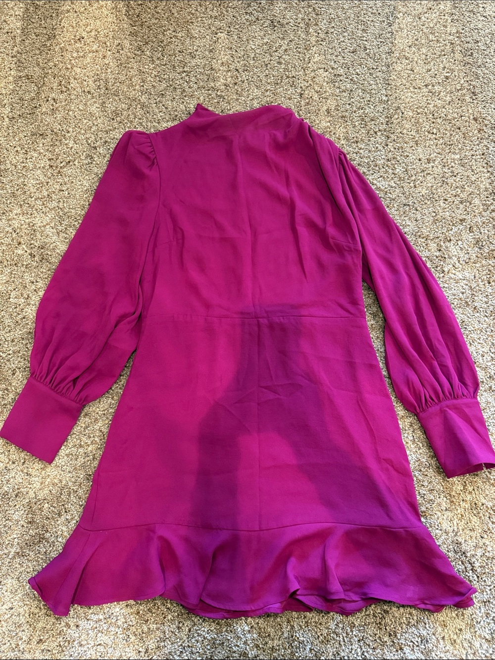 Womens Fuchsia Long-Sleeve Ruffle Hem Dress